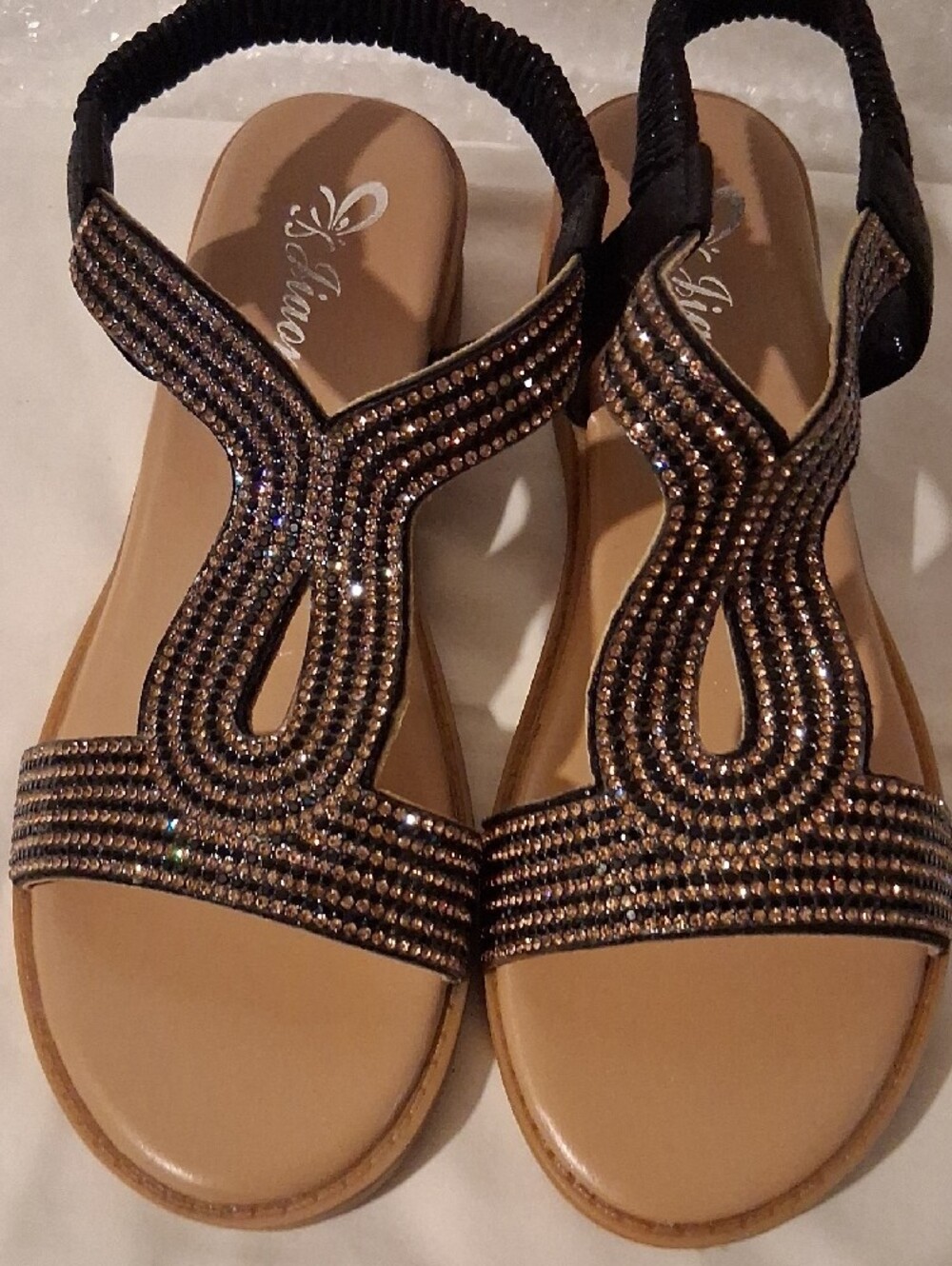 Gorgeous Jiaomei Womens size 6 Rhinestone Embellished T Strap Slingback Sandals - Picture 2 of 11